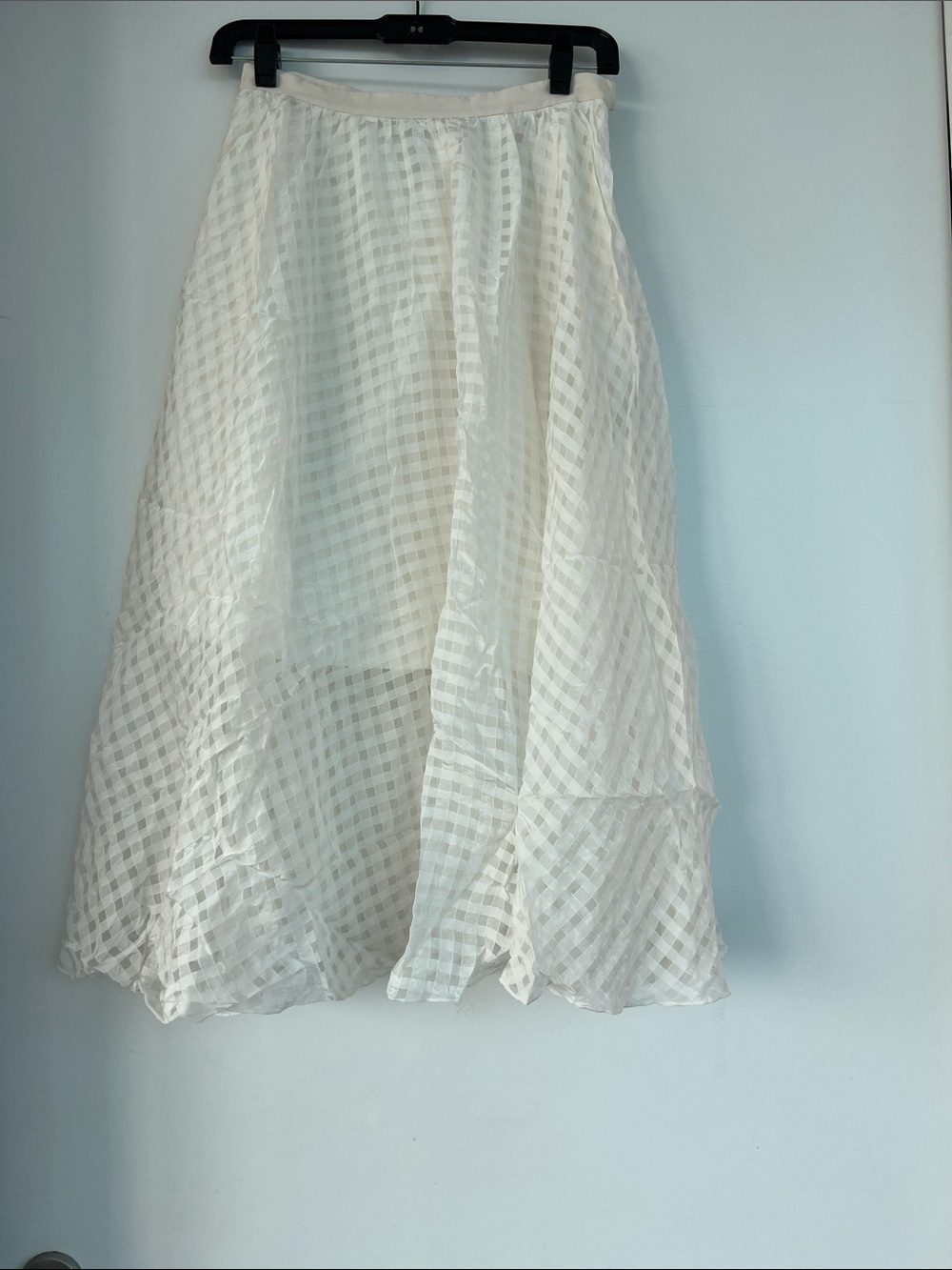 Tibi White/Gingham A-Line Midi Skirt